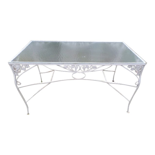 Vintage Hollywood Regency Salterini Style Grape Design Wrought Iron Patio Dining Table For Sale
