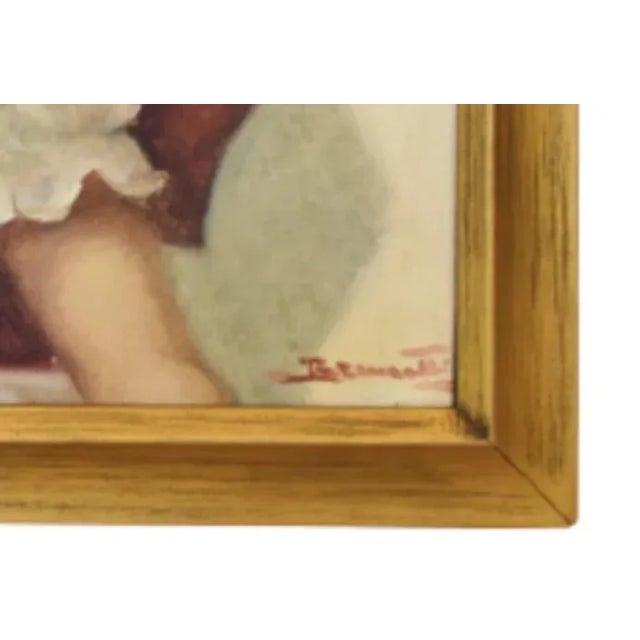 Red Young Blonde Girl Portrait in Red & White Dress Oil Painting W/ Original Wood Frame For Sale - Image 8 of 12