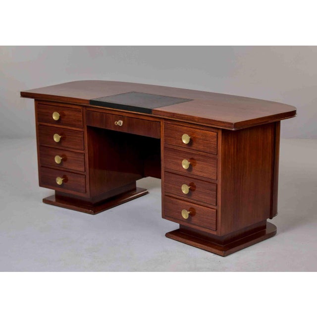 Wood French Art Deco Mahogany Executive Desk With Inset Leather Writing Surface, Circa 1930s For Sale - Image 7 of 13