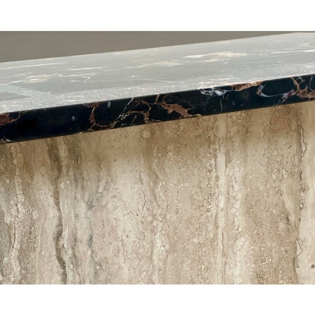 1980s Architectural Black Nero & Travertine Marble Pedestal Coffee Table For Sale - Image 5 of 10