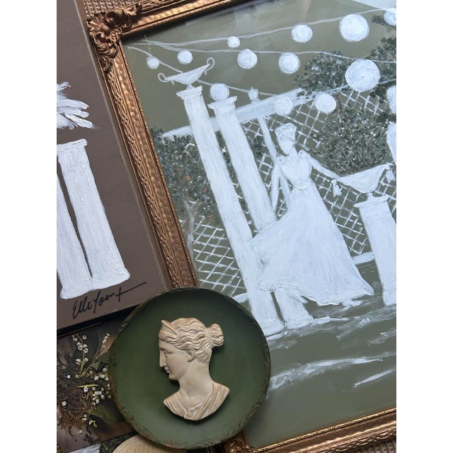 "Le Garden Party" is an Elle Yount original painting created using acrylics on paper and comes framed in an antique, gold,...