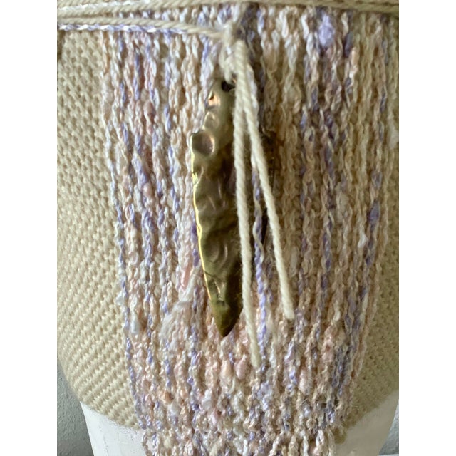 1980s Naida Seibel Mixed Media Figurative Sculpture With Brass Face & Feather Adornment, 27” H For Sale - Image 4 of 10