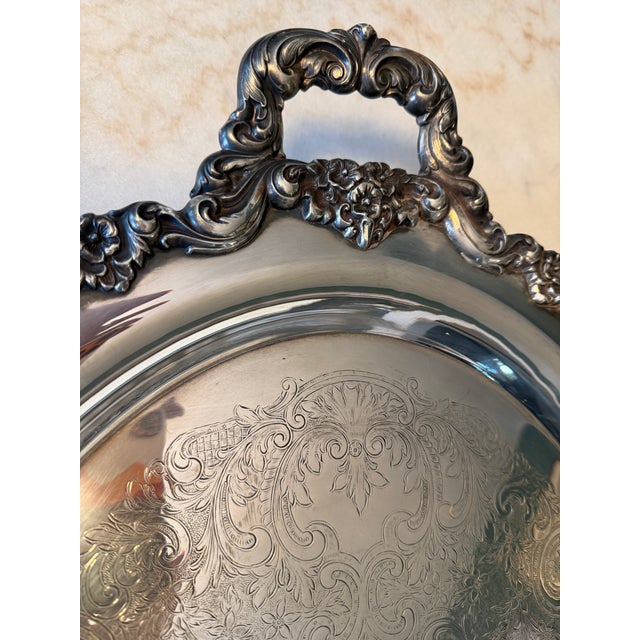 1950s Poole Lancaster Rose Silverplate Large Oval Footed Serving Platter For Sale - Image 10 of 14