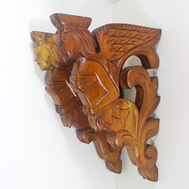Brown Antique Carved Wood Shelf Brackets Corbels Female Ship Figurehead Large, a Pair For Sale - Image 8 of 16