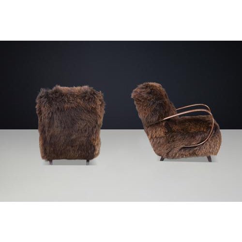 Dutch Lounge Chairs in Dark Sheepskin from Jindřich Halabala, 1940s, Set of 2 For Sale - Image 18 of 18