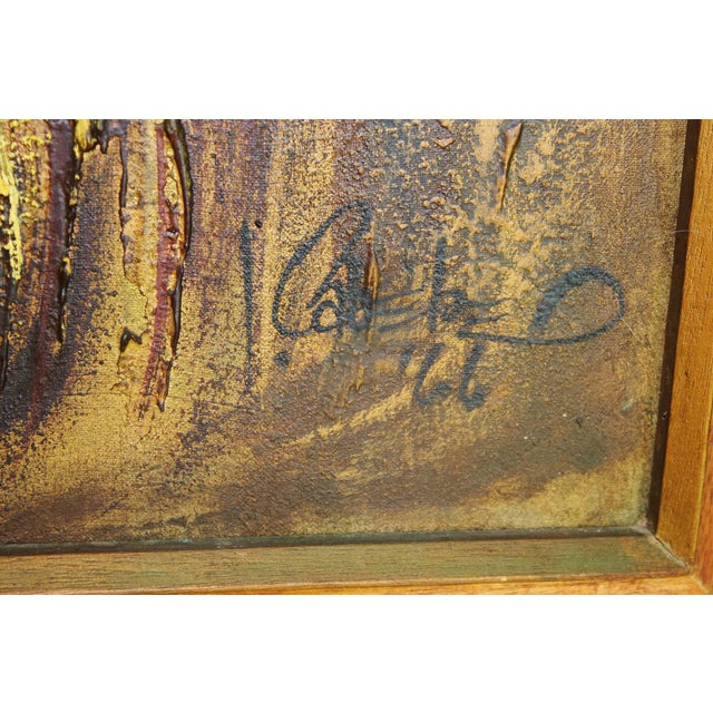 This vintage 1966 original oil painting on canvas features a bold and dynamic depiction of fighting roosters, showcasing...