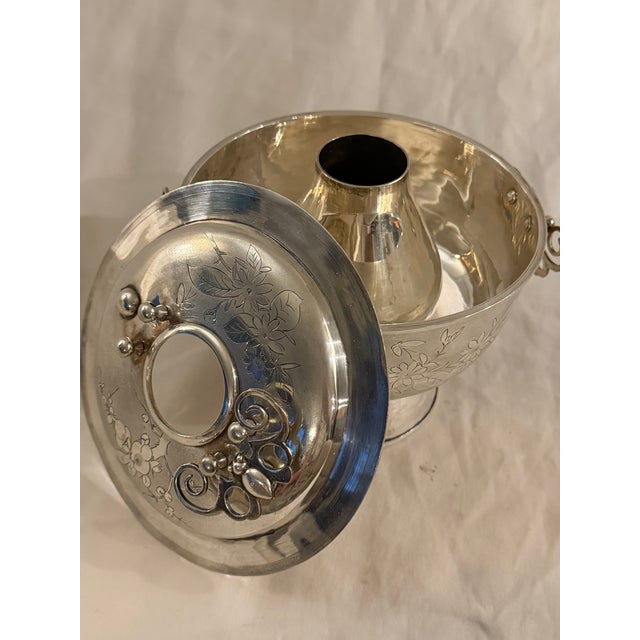 Late 19th Century Antique Chinese Silver Huoguo Incense Burner – Floral Etched Design For Sale - Image 5 of 12