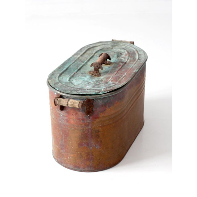 Antique Copper Wash Boiler With Lid For Sale - Image 10 of 17