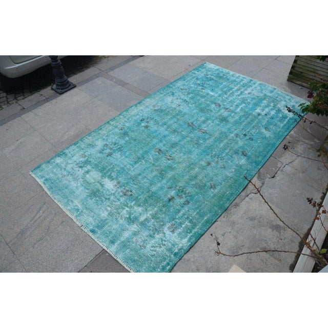 1960s Overdyed Turquoise Rug - 5′2″ × 9′2″ For Sale - Image 5 of 6