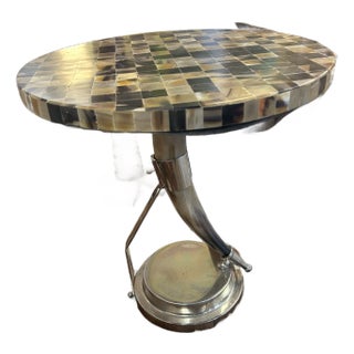 Tessellated Horn Checkerboard End Table With Horn and Chrome Base For Sale