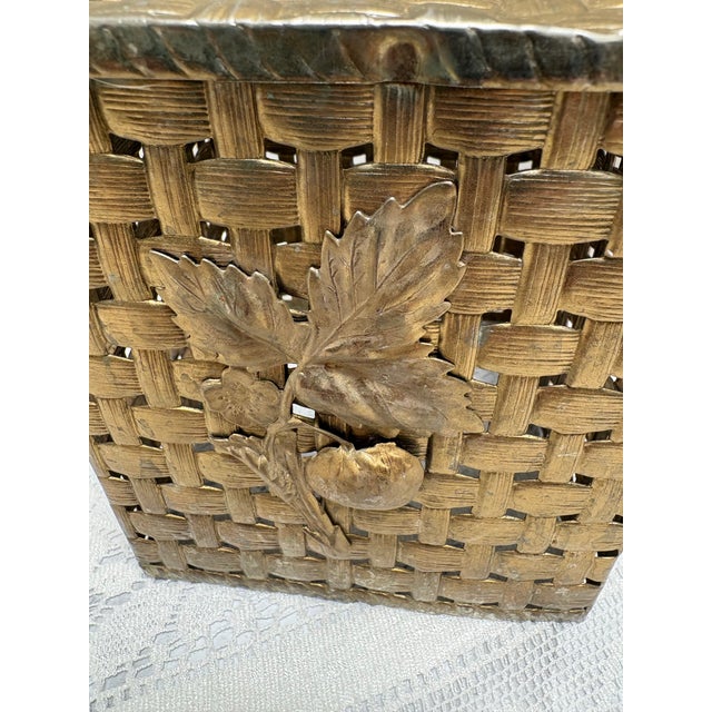 Cabin Vintage Midcentury 1960s Brass Textured Tissue Box Cover For Sale - Image 3 of 8