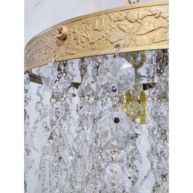 Vintage Crystal Chandelier With French Pendalogue Crystal Prisms For Sale In New York - Image 6 of 9