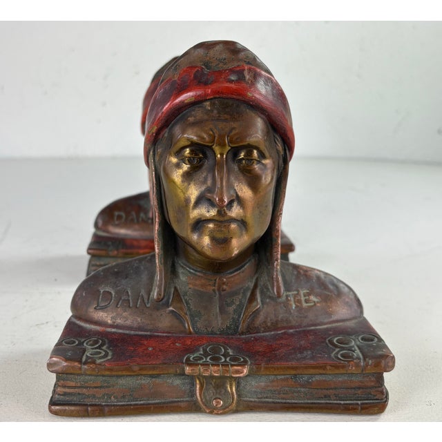 Figurative Early 20th Century Dantes Bronze Bust Book Ends. For Sale - Image 3 of 12