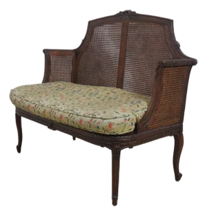 French Louis XV Cane Settee W. Loose Cushion