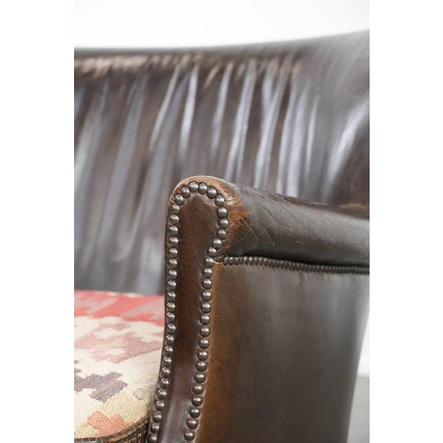 Dark Brown Armchair in Cowhide with a Reversible Kelim Seat Cushion For Sale - Image 12 of 17