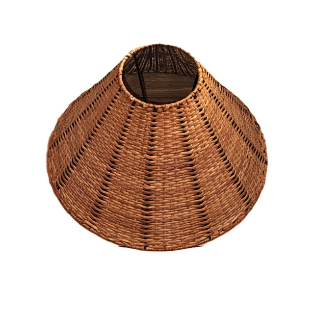 Vintage Hand-Woven Wicker Lampshade – Excellent Condition Beautifully woven over sturdy metal frame. Its conical...