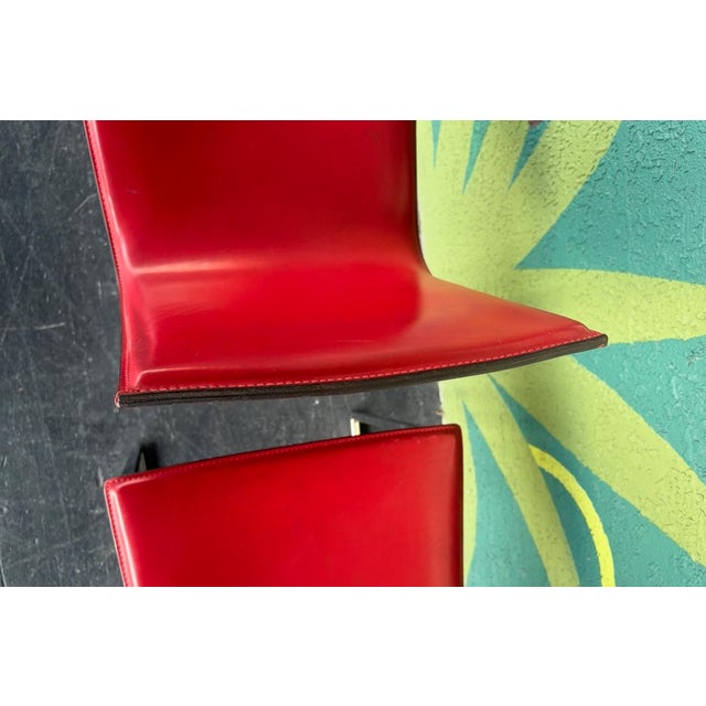 Metal Postmod Italian Leather & Chrome Dining Chairs - 6 For Sale - Image 7 of 13