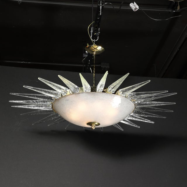 Modernist Brass Fitted Hand-Blown Murano Glass Starburst Spike Form Chandelier For Sale - Image 15 of 18