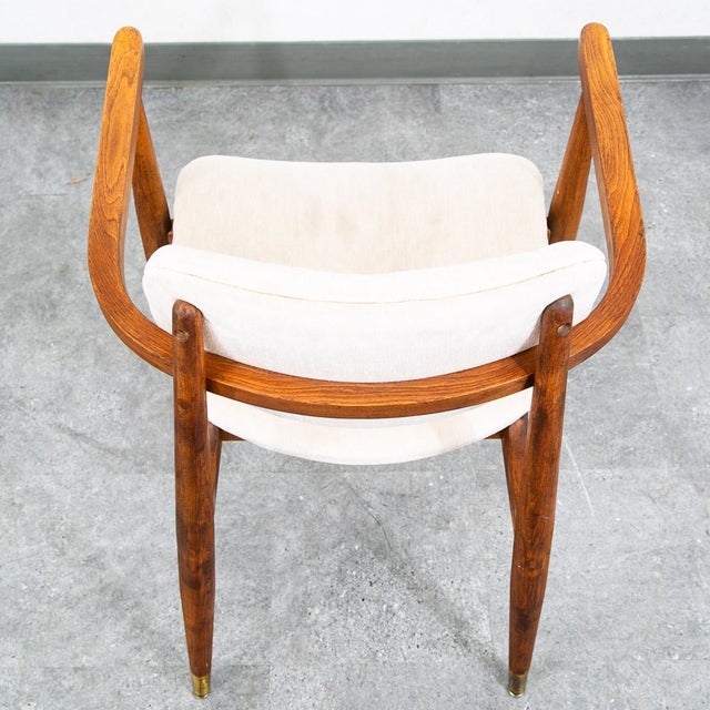 Brown Mid Century Modern Armchairs Dining Chairs Walnut Wood 2 Two White American Pair For Sale - Image 8 of 12