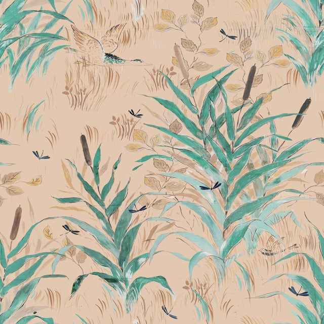 Sample - Les Roseaux Wallpaper by Paule Marrot in Tan For Sale