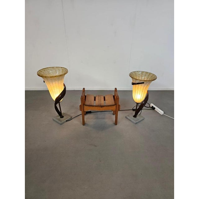 Large Jugendstil Floor Lamps with Stone Base and Italian Glass Shade from Roberto Galli, Set of 2 For Sale - Image 14 of 18