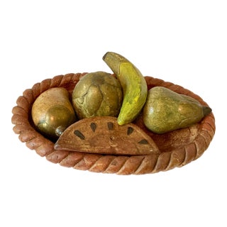 Vintage Terra Cotta Pottery Bowl With Metal Clad Fruit For Sale