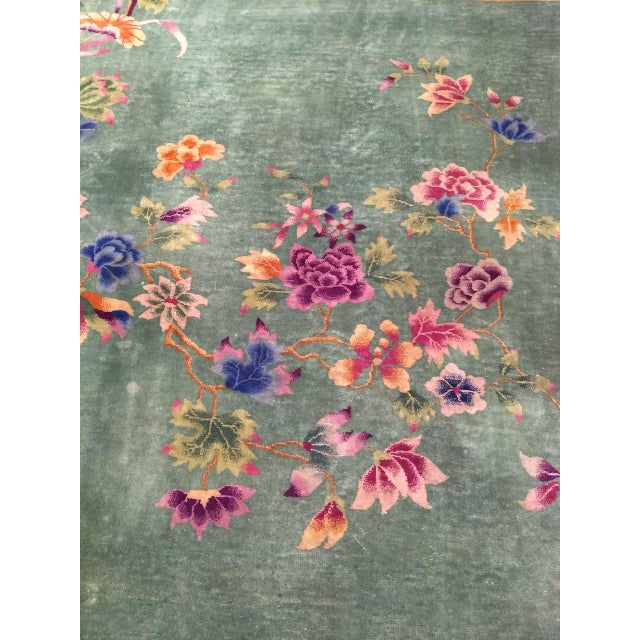 Vintage Chinese Art Deco Hand-Knotted Wool Rug, Floral Design, 1920s, 9' x 12' For Sale - Image 10 of 15