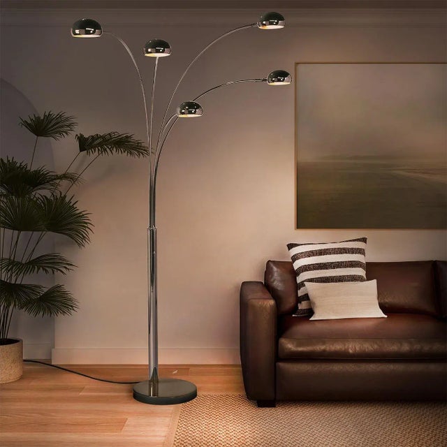 2020s Nova of California Mushroom 5 Light Arc Floor Lamp - Black Nickel, Dimmer Switch, Marble Base For Sale - Image 5 of 12