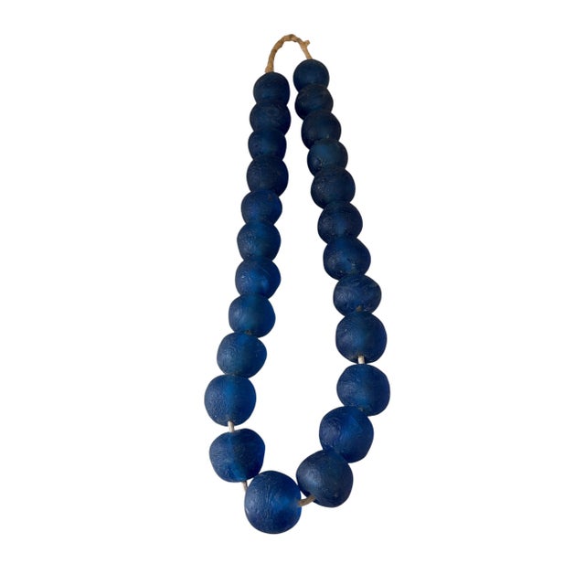Vintage African Jumbo Glass Dark Blue Trading Beads Necklace One String For Sale - Image 4 of 11