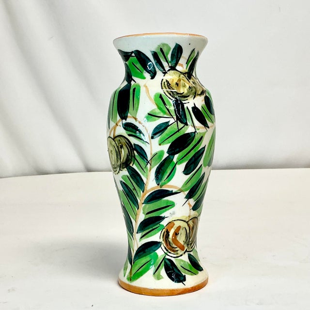 1950s Vintage Mediterranean Italian Style Hand Painted Olive Motif Vase. For Sale - Image 6 of 11
