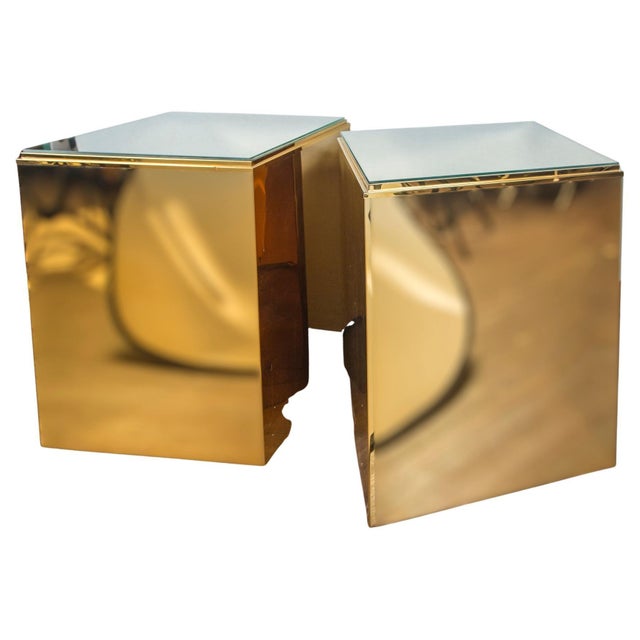 Mid 20th Century Pair of Large Brass Cube Side Tables For Sale - Image 13 of 13