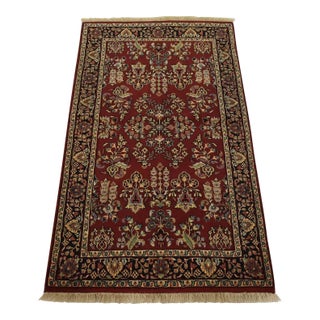 Fine Sarouk Rug 3′ X 5′ Red Wool Traditional Hand-Knotted Oriental Carpet For Sale