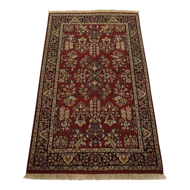 Fine Sarouk Rug 3′ X 5′ Red Wool Traditional Hand-Knotted Oriental Carpet For Sale