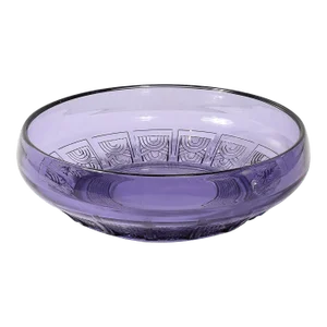 Art Deco Style Pressed Glass Bowl in Prussian Blue by Val St Lambert