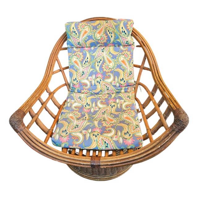 1980s MCM Rattan "Queen" Swivel Chair For Sale