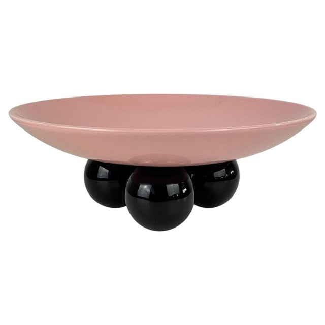 Vintage Centerpiece Bowl in Pink and Black Glazed Ceramic by Ettore Sottsass, 1980 For Sale - Image 12 of 12