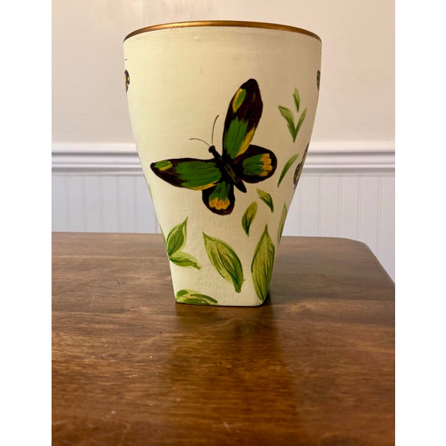 Late 20th Century Hand Painted Butterfly Tapered Vase For Sale - Image 10 of 11