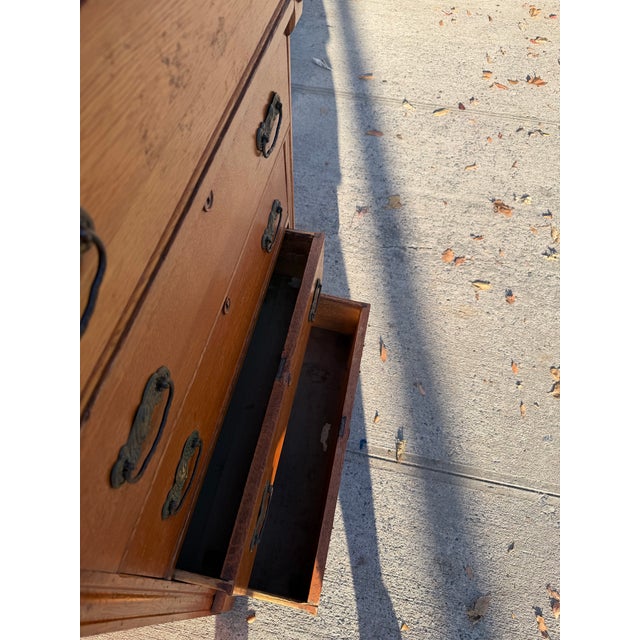 Antique Victorian Eastlake Oak Highboy Dresser With Knapp Joints and Carved Sunburst Crest For Sale - Image 12 of 12