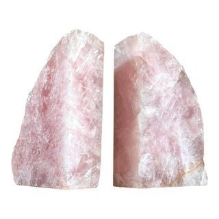 Vintage Organic Modern Rose Quartz Slab Bookends (Pair) For Sale
