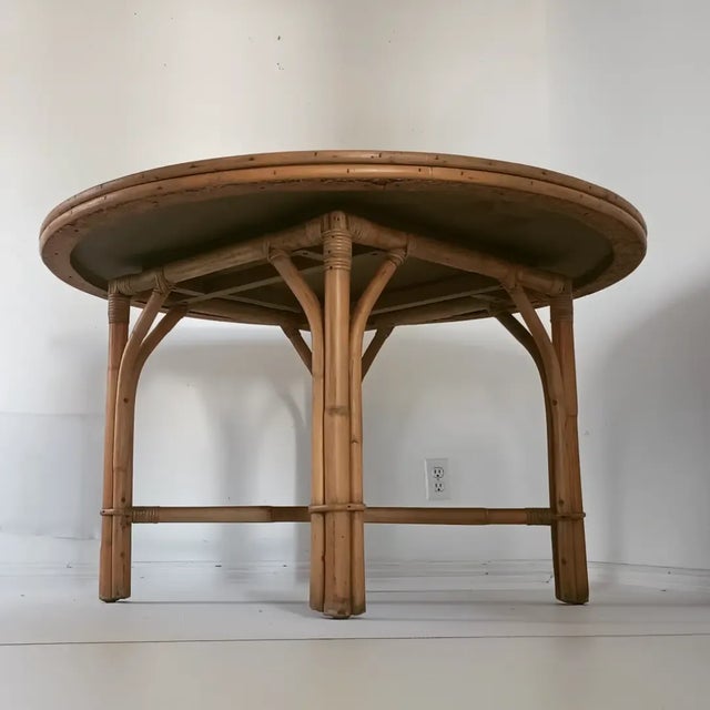 Mid-Century Modern 1950s Vintage Bamboo Round Dining Table For Sale - Image 3 of 12