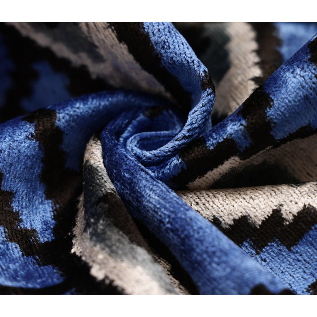 Blue Blue Ikat Velvet Throw Pillow 16x16 | Handmade Luxury Accent For Sale - Image 8 of 8