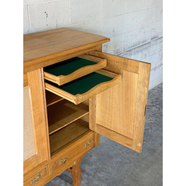 Wood In Style of Henning Kjærnulf Oak Sideboard Credenza With Carved Doors and Four Drawers Danish Mid-Century Modern 1970s For Sale - Image 7 of 12