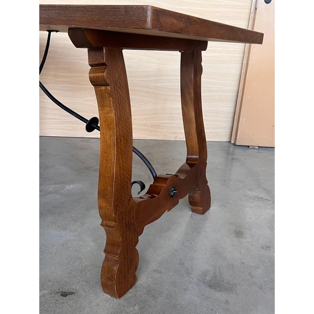 Brown 20th Dining or Console Table of Walnut with Lyre Legs and Heavy Top, Spain For Sale - Image 8 of 18