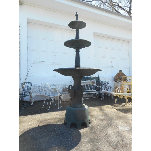 Large Cast Iron ThreeTier Fountain With an Egret Base Chairish