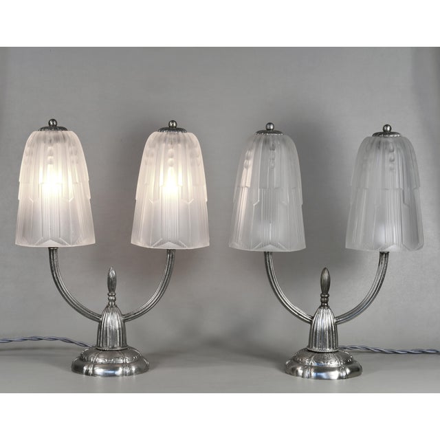 Art Deco Georges Leleu - French Art Deco 1930s Twin Branch Table Lamp - A Pair For Sale - Image 3 of 11
