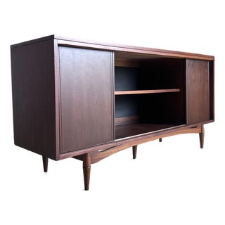 Refinished Vintage Open Cabinet Walnut Credenza For Sale