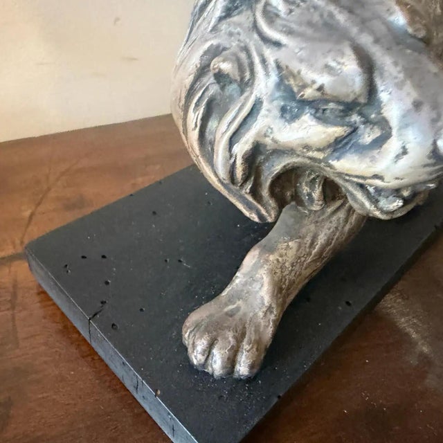 A 1940s Art Deco Silver Plate on Copper Italian Sculpture of a Roaring Lion For Sale - Image 16 of 16