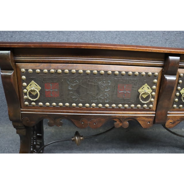 Mid 20th Century Hastings Italian Walnut Baroque Style Sideboard With Tooled Leather Drawers For Sale - Image 5 of 11