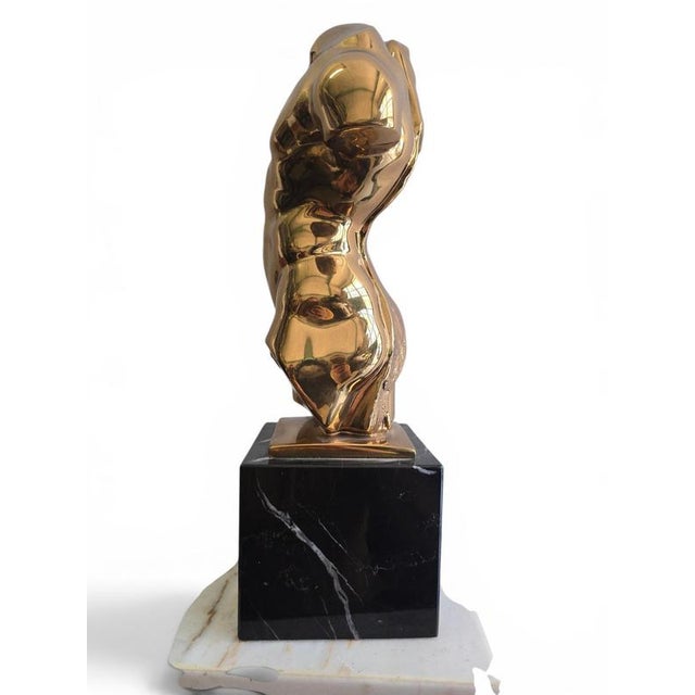 Italian Artist, Gilt Bronze Male Torso on Black Marble Base, 1950s, Bronze For Sale - Image 10 of 13