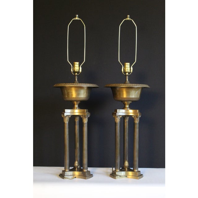 Bronze 1920s Empire Corinthian Versace styleTable Lamps - a Pair For Sale - Image 8 of 11